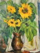 20th Century School, A Still life of Sunflowers in a vase, oil on canvas, 37.25
