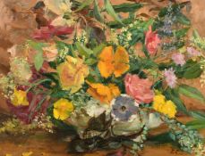 Peter Rasmussen, 'No 3 Flower Piece', a still life study, oil on board, signed with initials and