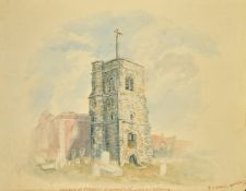 C. J. Lewis (19th Century), 'Church of St. Nicholas, Deptford', watercolour, along with another by