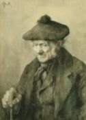 Hermanus Willem Koekkoek (1867-1929) Portrait of an elderly man, monochrome watercolour, signed with