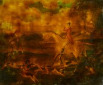 19th Century School, a set of 3 reverse painted hunting scenes, each 12