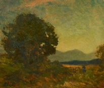 Percy Leslie Lara (19th/20th Century) British, figure in a landscape at dusk, oil on canvas, signed,