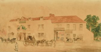 19th Century, The Swan Inn Family Hotel, Leatherhead, Surrey, watercolour, 8.5