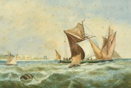 19th Century School, A scene of shipping off a harbour entrance, watercolour, 10.5