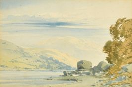 John Callow (1822-1878) Shore of a lake, watercolour, initialed verso, 7