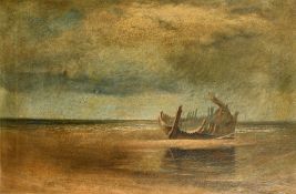 Early 20th Century English School, a view of the wreck of 'Schooner George', oil on canvas, 20