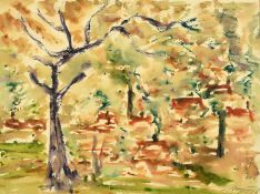 Czech School, 20th Century, A pair of landscapes with trees, watercolours, indistinctly signed and