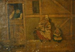 Manner of Ostade, figures in a cottage interior, oil on canvas, 6.5