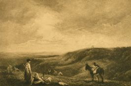 Edgar Barclay (1842-1913) British, 'The Cloverfield', an arable farming scene with figures and a