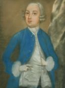 18th Century School, a half-length pastel portrait of a gentleman in a blue jacket, 13.5