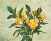 Dennis Gilbert (b.1922) British, a still life study of yellow flowers, oil on board, signed, 8