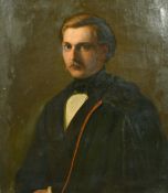 19th Century German School, a portrait of a gentleman in a bow tie and robe, oil on canvas, 32.5