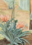 Circle of John Nash, Poppies by a wall, watercolour, indistinctly signed, 18.5