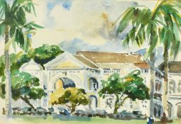 20th Century, A villa surrounded by Palm trees, watercolour, monogrammed, 7