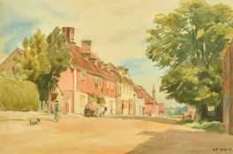 Alexander Edward Waite (1888-1958) British, a view of figures on a main street in a country town,