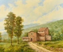 Pasquale Esposito (20th Century), farm buildings in an extensive landscape, oil on canvas, signed,