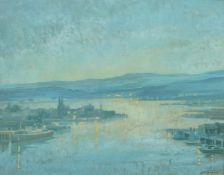 Langdale (20th Century), a view of a harbour by night, oil on board signed, and another similar by