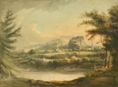 Circle of Alexander Nasmyth, Edinburgh Castle from the Quarries, watercolour, inscribed verso, 14