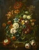 19th Century Dutch School, A still life of mixed flowers and butterflies, oil on canvas, 29