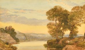 Francis Oliver Finch (1802-1862) A river landscape at sunset, watercolour, 4.5