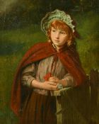 Aurele Robert (1805-1871) Swiss, a young girl in a red cape holding wildflowers, oil on canvas,