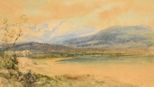 19th Century School, a view of a mountain lake, watercolour, indistinctly signed and inscribed, 5