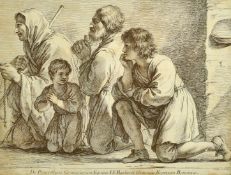 An 18th Century engraving, F. Bartolozzi, A family at prayer, 9