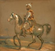 19th Century, an Eastern gentleman on horseback, watercolour, indistinctly signed, 11