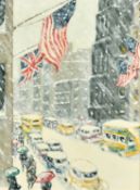 20th Century, After Guy Wiggins, A New York snow scene, oil on canvas, 16