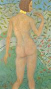 Kanwaldeep Singh Kang, signed Nicks, (1964-2000) British, A portrait of a standing female nude in