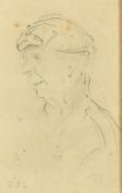 Manner of L.S. Lowry, Portrait study of a man in a cap, pencil on paper, bears initials, inscribed