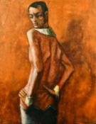 Pierre Lafille (1938-2011) French, a half-length portrait study of a male with a bare torso, oil