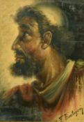 Francesco Berlingieri, early 20th Century, Italian, a head study of a bearded man in profile, oil on