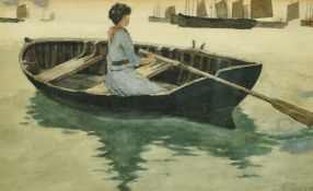 Henry Jarvis, (1867-1955), A lady seated in a boat, 'September Morning', watercolour, signed and
