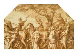 18th Century Italian School after Holbein, 'Le Triomphe de la Richesse', ink and watercolour, 12