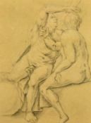 18th Century, A sketch of two figures, pencil drawing on yellow toned paper, 4.25