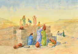 W. S. Allely, 20th Century, Samarian women at the well of Sebaste, indistinctly inscribed and