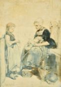 J.H. Maris, Circa 1864, figures in a kitchen, ink and watercolour, signed and dated, 14.5