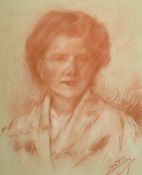 20th Century School, head and shoulders study of a lady, conte, indistinctly signed, 15