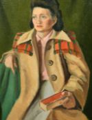 20th Century, a study of a seated lady holding a book, oil on canvas laid down, 17