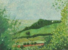 Modern British, an extensive landscape, oil on board, signed George and dated '58, 15.25