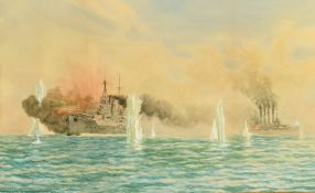 G. Tucker, 'Jutland 31st May 1916 HMS Warspite and Warrior', watercolour, inscribed and signed in