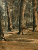 Early 20th Century, a study of a pathway through trees, oil on canvas laid down, 12