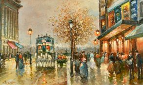 Sebastian (20th Century), figures on a busy Paris Street, oil on canvas, signed, 12