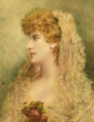 Alice Renshaw (19th Century) British, a head and shoulders profile of a young woman with a rose,