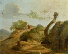18th Century Italian School, wayfarers resting on a country path, 14.75