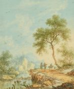 18th /19th Century, A pair of Trompe l'oeil landscape views with figures, oils on board, 4