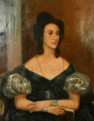19th Century English School, a half-length portrait of lady holding a book, oil on canvas, 36