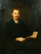 Walter Wright (1866-1933) British, a portrait of a seated gentleman holding a book, oil on canvas,