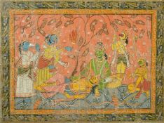 An Early Puri or Rachrajpur School, a scene from Puranus Mythology, mixed media on linen, 15.25